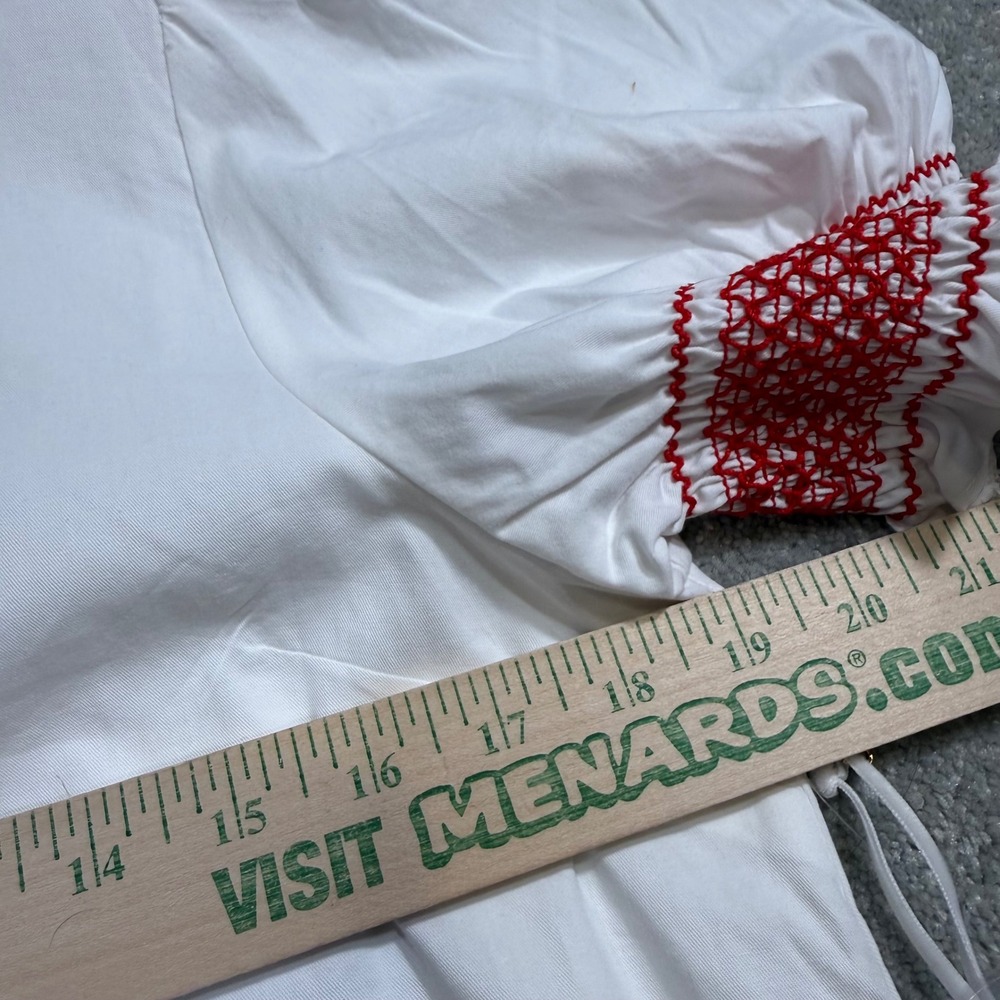 Hyacinth House Eliza Mini Dress White Red Embroidery Smocked Ruffle Neck NWT M - Picture 15 of 16